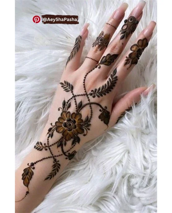 Tulip And Knot Trendy Back Hand Mehndi Design Concept